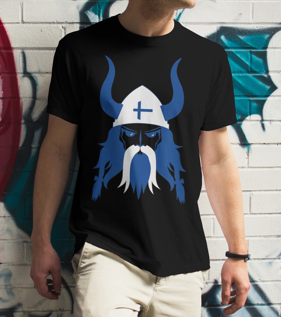Finland Viking Nordic Scandinavian Warrior Blue Cross Helmet T-Shirt