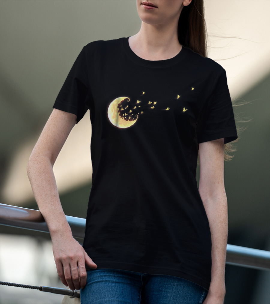Flying Butterflies From Rainbow Crescent Moon T-Shirt