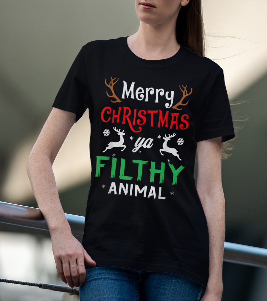 Merry Christmas Ya Filthy Animal Funny Alone At Home Movies T-Shirt