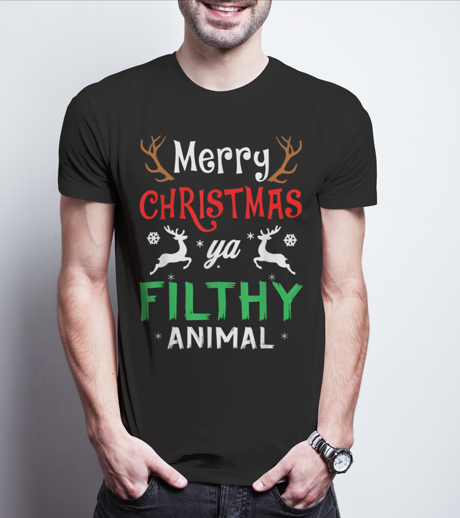 Merry Christmas Ya Filthy Animal Funny Alone At Home Movies T-Shirt