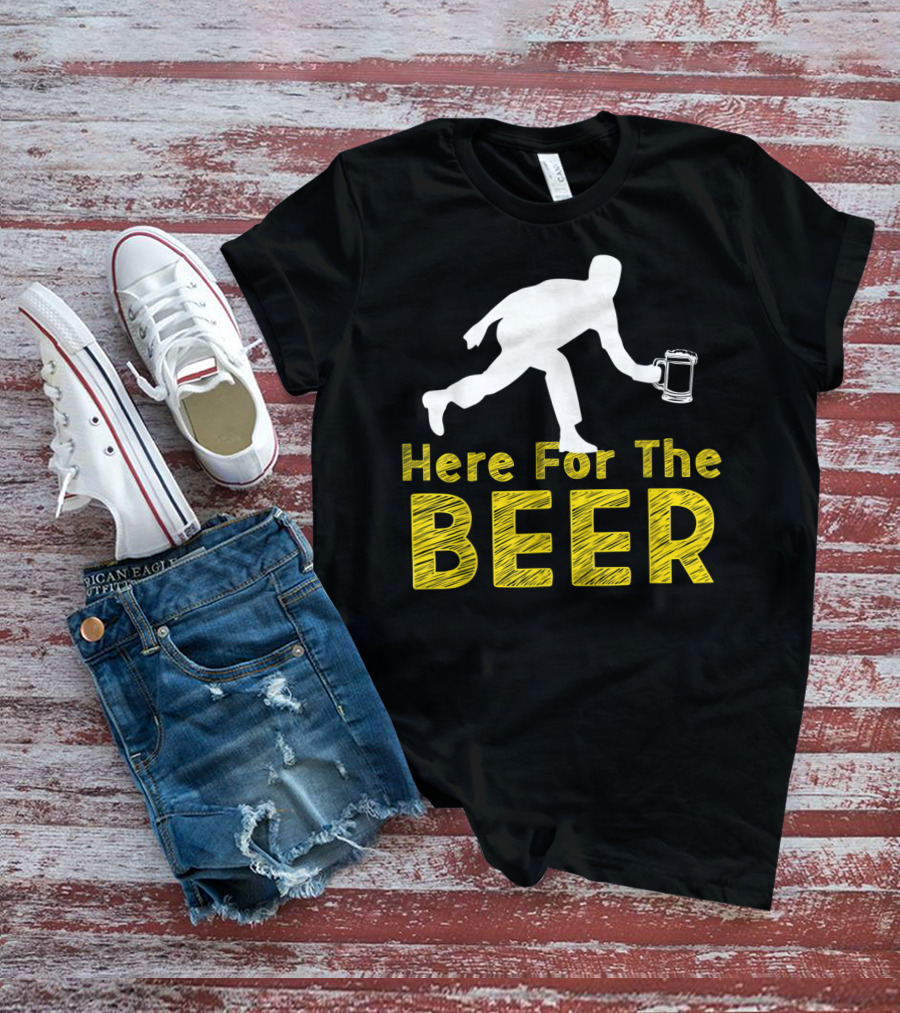 Funny Bowling Hobby Here For The Beer Drinking T-Shirt