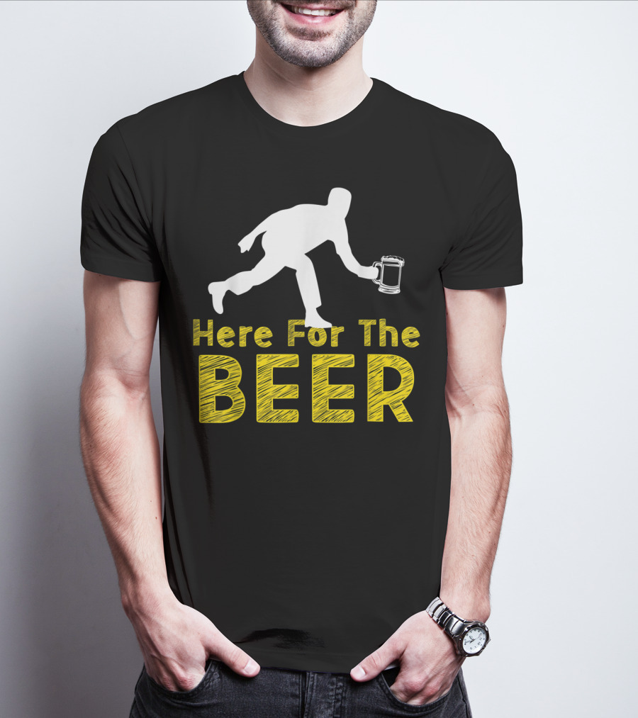 Funny Bowling Hobby Here For The Beer Drinking T-Shirt