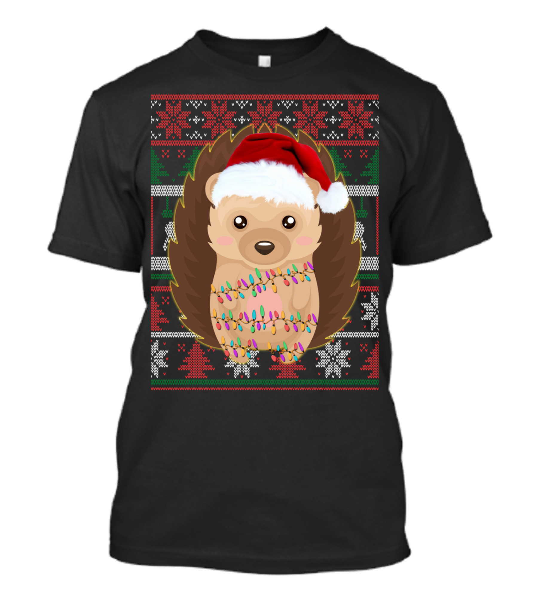 Funny Christmas Hedgehog Ugly Sweater Lights T-Shirt