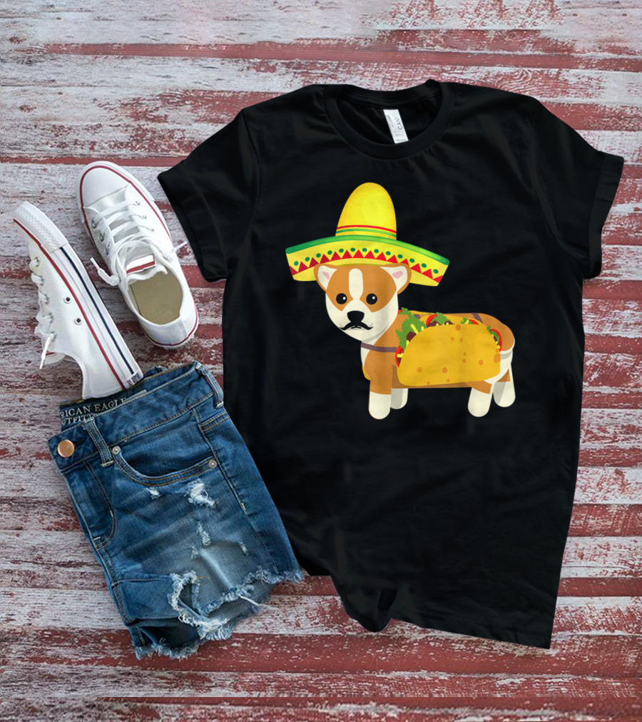 Cinco De Mayo Fiesta Corgi With Sombrero And Taco T-Shirt