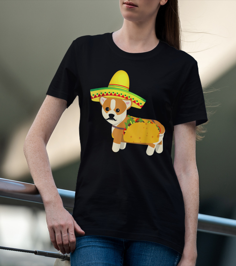 Cinco De Mayo Fiesta Corgi With Sombrero And Taco T-Shirt