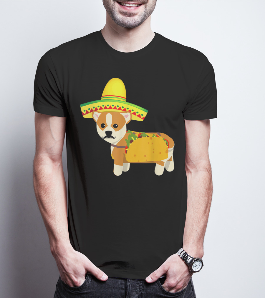 Cinco De Mayo Fiesta Corgi With Sombrero And Taco T-Shirt