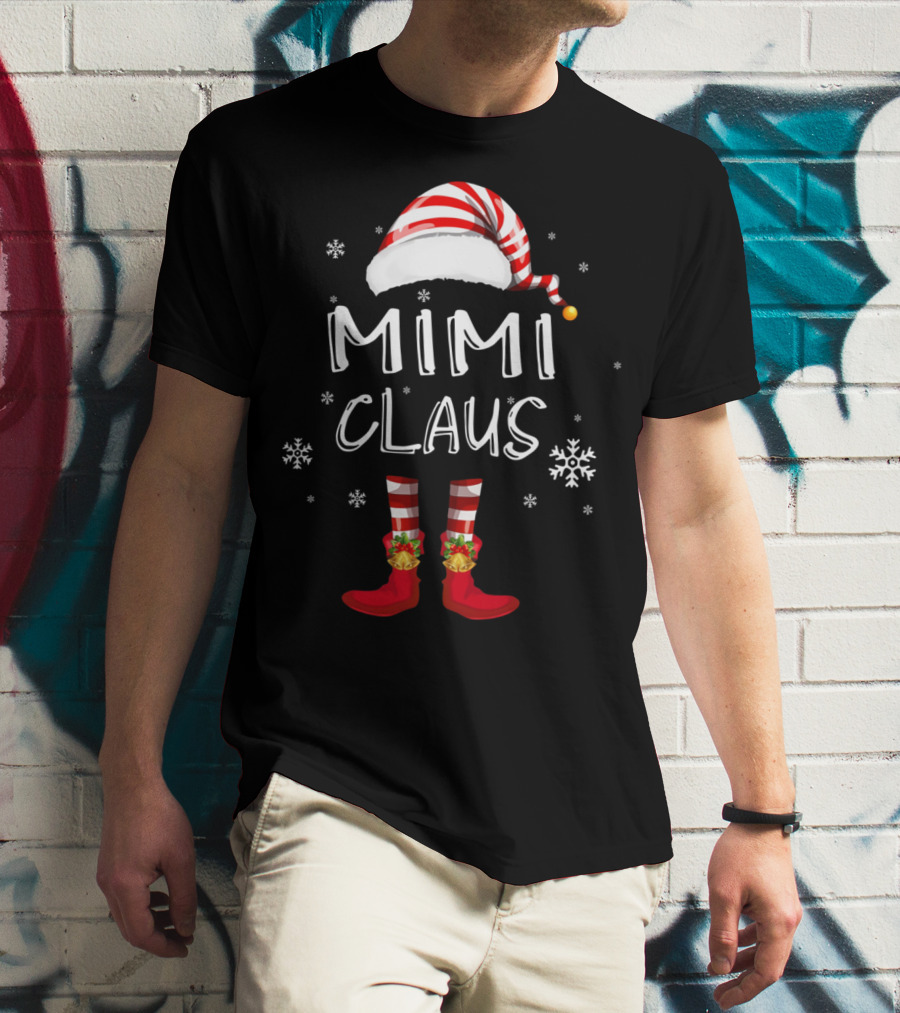 Mimi Claus Santa Hat Elf Boots Snowflakes Grandma T-Shirt