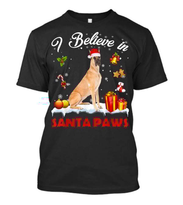 I Believe In Santa Paws Great Dane Christmas Decor T-Shirt