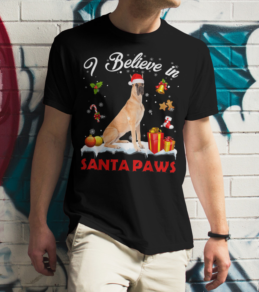 I Believe In Santa Paws Great Dane Christmas Decor T-Shirt