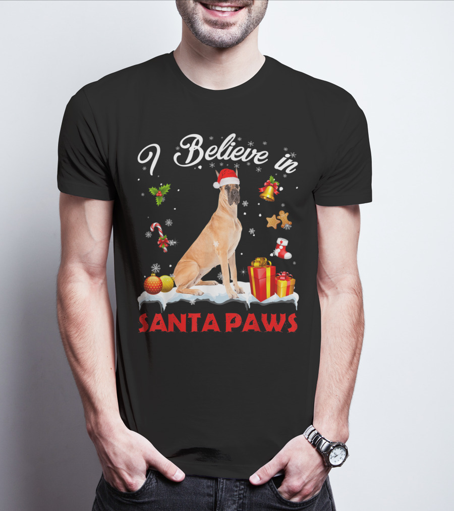 I Believe In Santa Paws Great Dane Christmas Decor T-Shirt