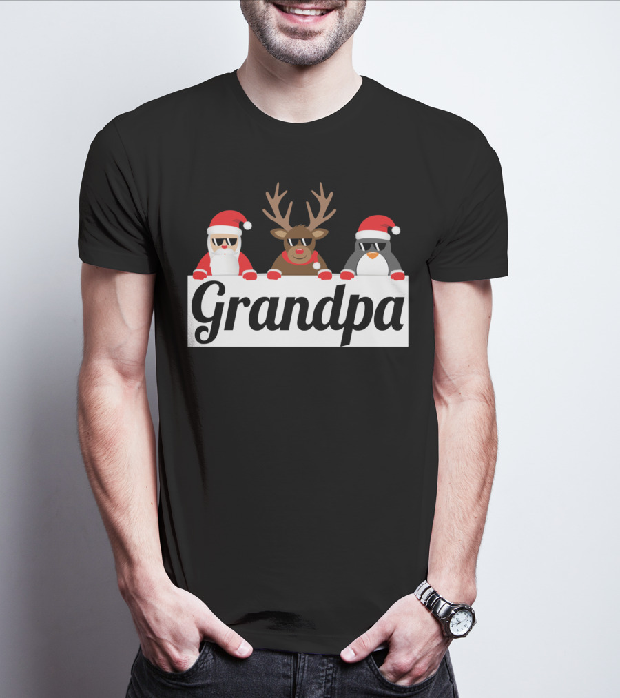 Grandpa Christmas Santa Reindeer Penguin Matching Family Holiday T-Shirt