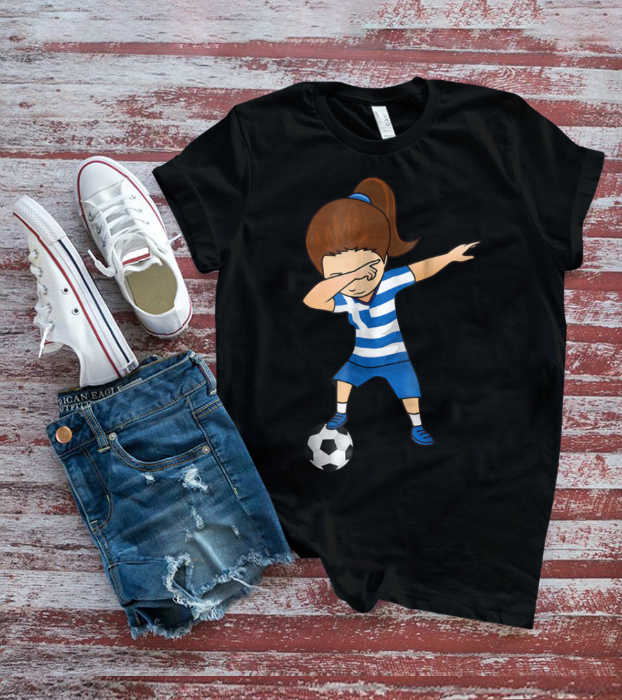 Greece Girl Dabbing On Soccer Ball Greek Football Player T-Shirt