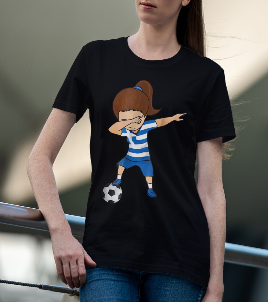Greece Girl Dabbing On Soccer Ball Greek Football Player T-Shirt