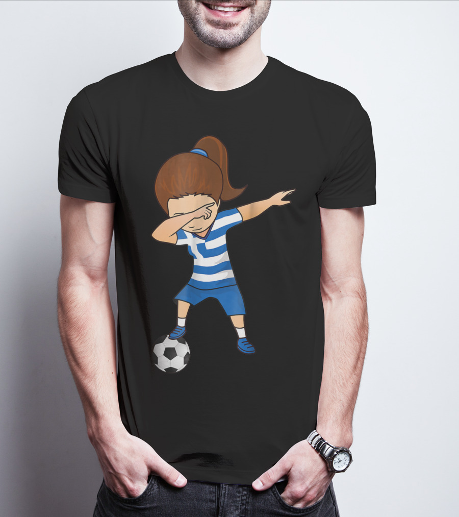 Greece Girl Dabbing On Soccer Ball Greek Football Player T-Shirt