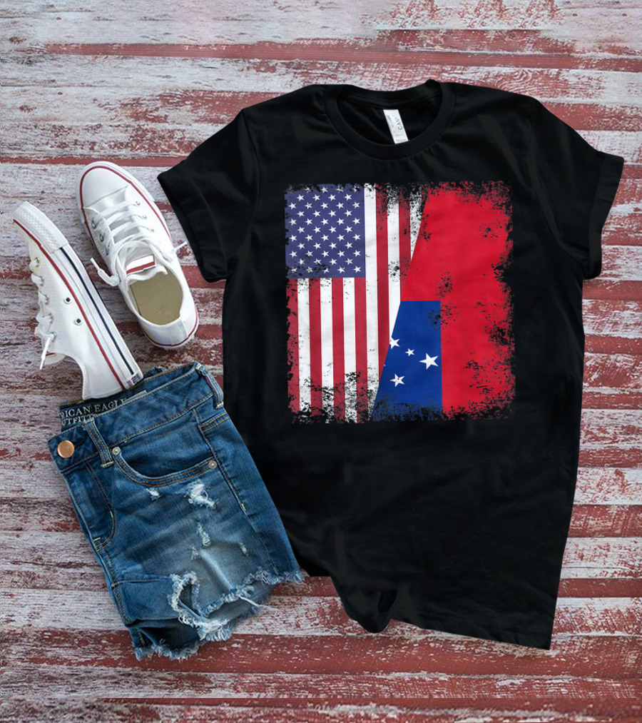 Half Samoan Flag Vintage Samoa USA Distressed American And Samoan Flags T-Shirt