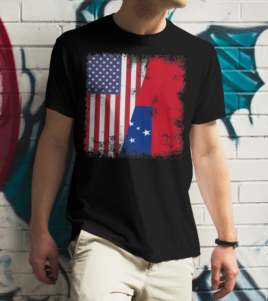 Half Samoan Flag Vintage Samoa USA Distressed American And Samoan Flags T-Shirt