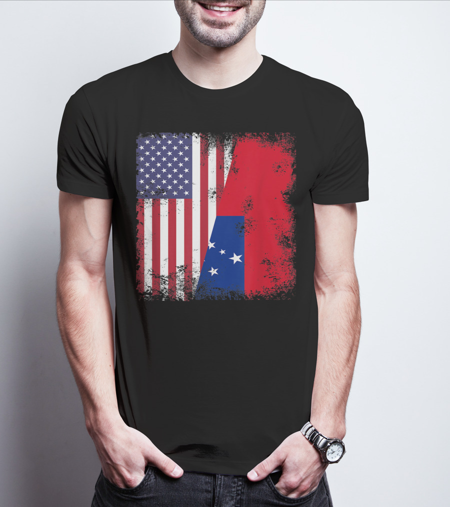 Half Samoan Flag Vintage Samoa USA Distressed American And Samoan Flags T-Shirt