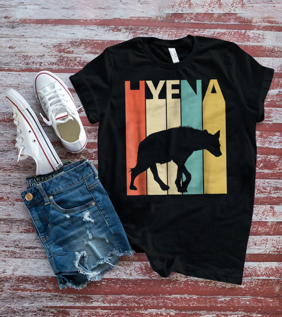Hyena Retro Silhouette Vintage Stripes T-Shirt