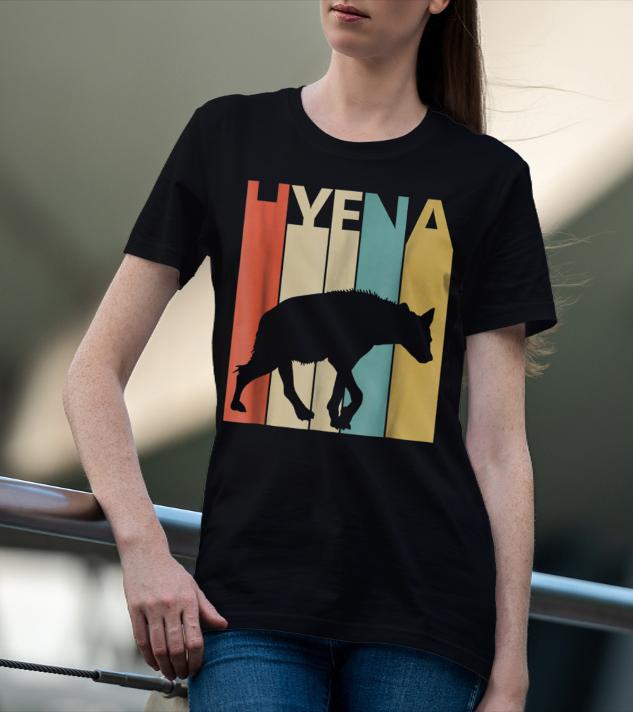 Hyena Retro Silhouette Vintage Stripes T-Shirt