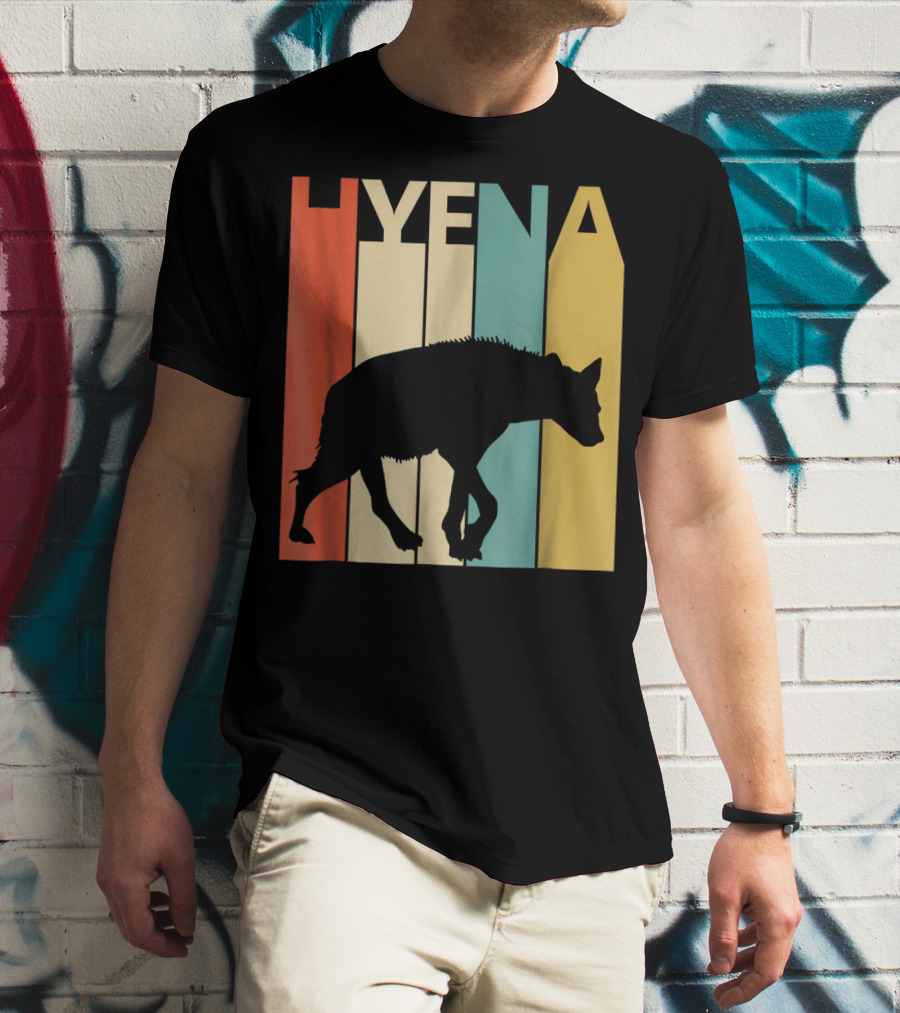 Hyena Retro Silhouette Vintage Stripes T-Shirt