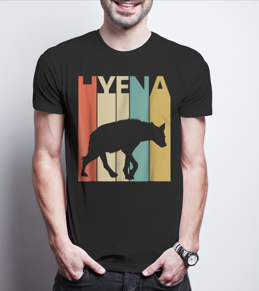 Hyena Retro Silhouette Vintage Stripes T-Shirt