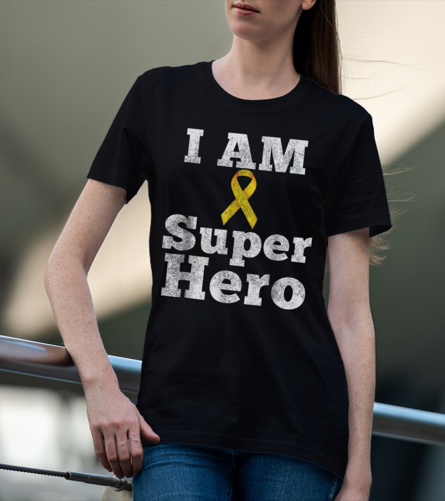 I Am Super Hero Yellow Ribbon Cancer Awareness T-Shirt
