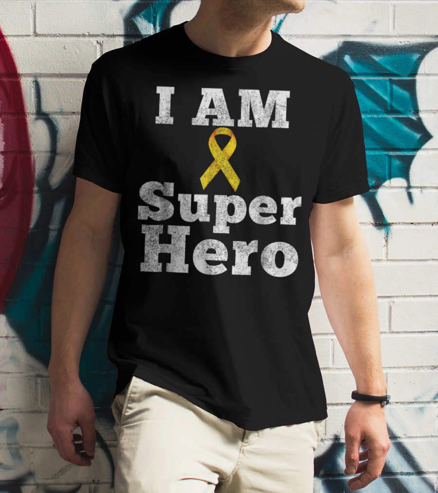 I Am Super Hero Yellow Ribbon Cancer Awareness T-Shirt