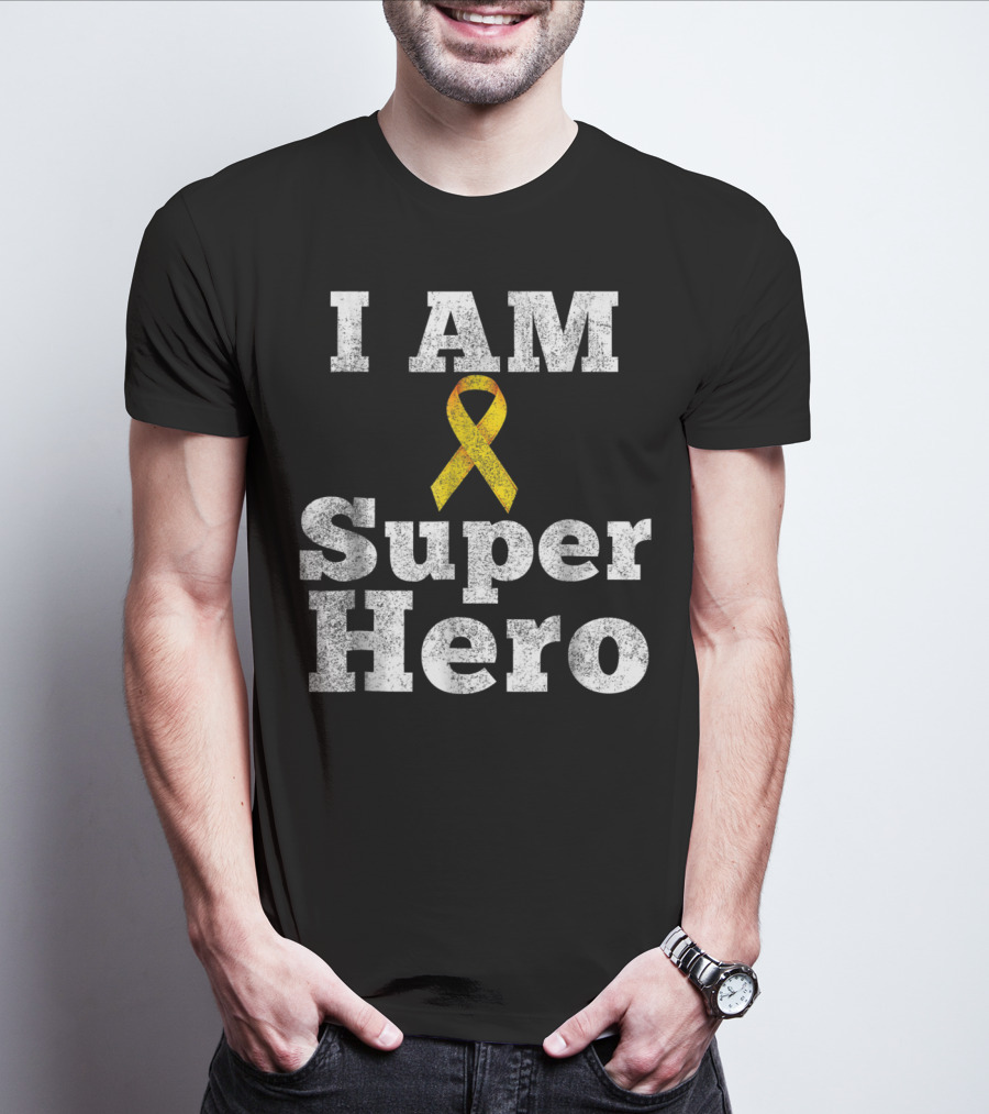 I Am Super Hero Yellow Ribbon Cancer Awareness T-Shirt