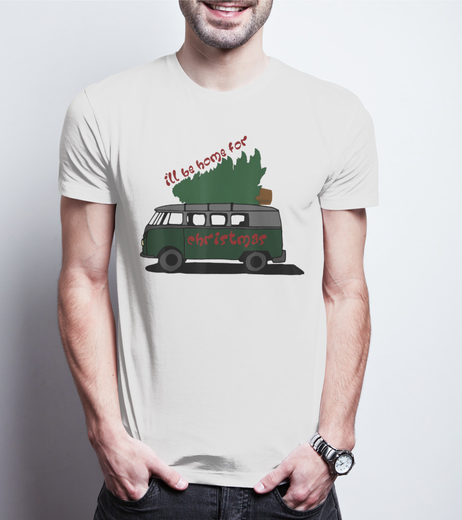 I'll Be Home For Christmas Van With Green Tree T-Shirt