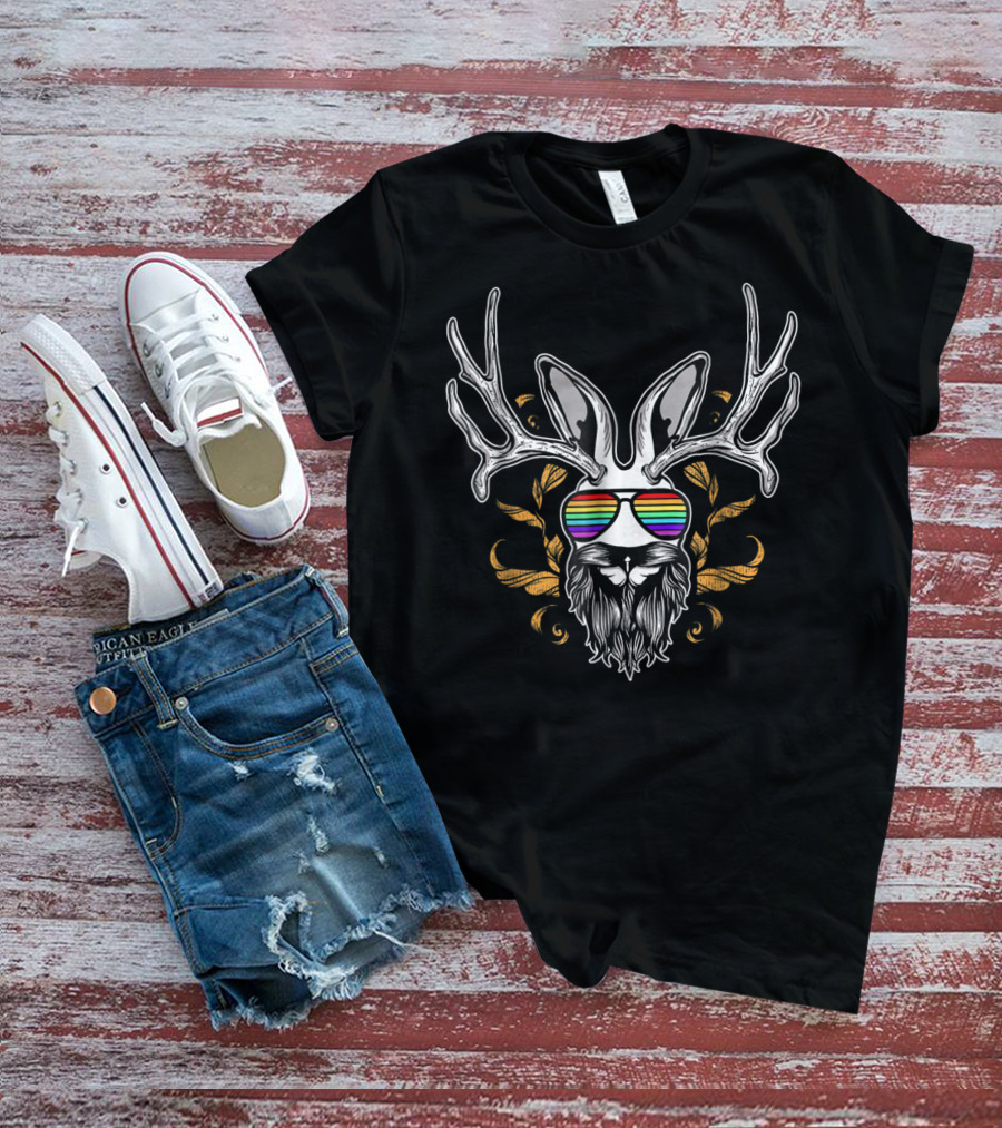 Jackalope Cryptozoology Rainbow Sunglasses T-Shirt