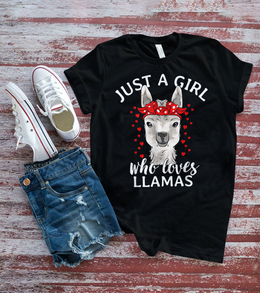 Just A Girl Who Loves Llamas With Hearts And Red Bow T-Shirt