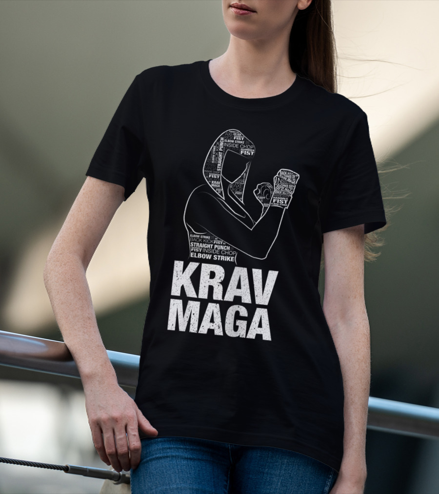 Krav Maga Woman Martial Arts Self Defence Straight Punch Elbow Strike Fist Techniques T-Shirt