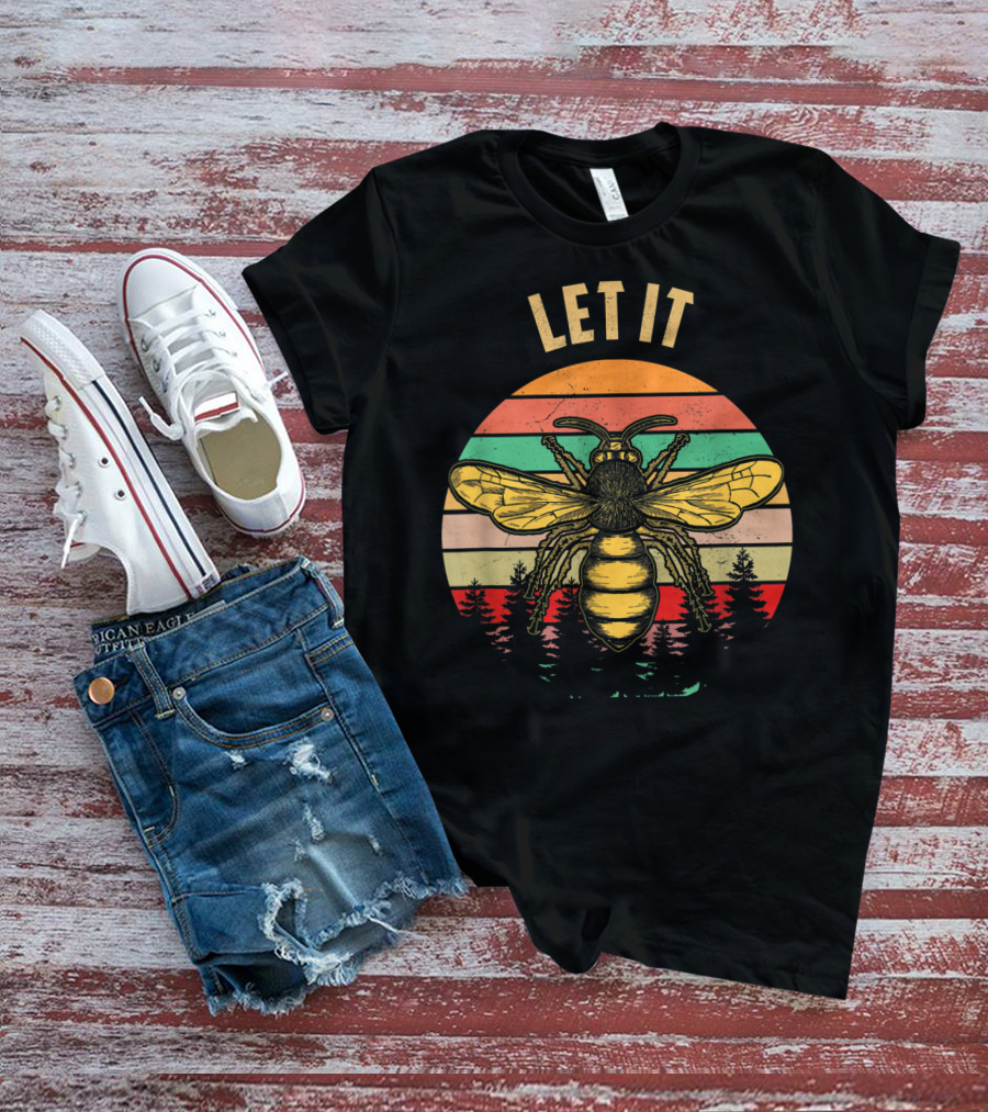 Let It Bee Vintage Beekeeper Retro Forest Stripes T-Shirt