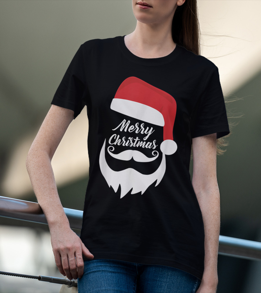 Merry Christmas Bearded Santa With Red Hat T-Shirt