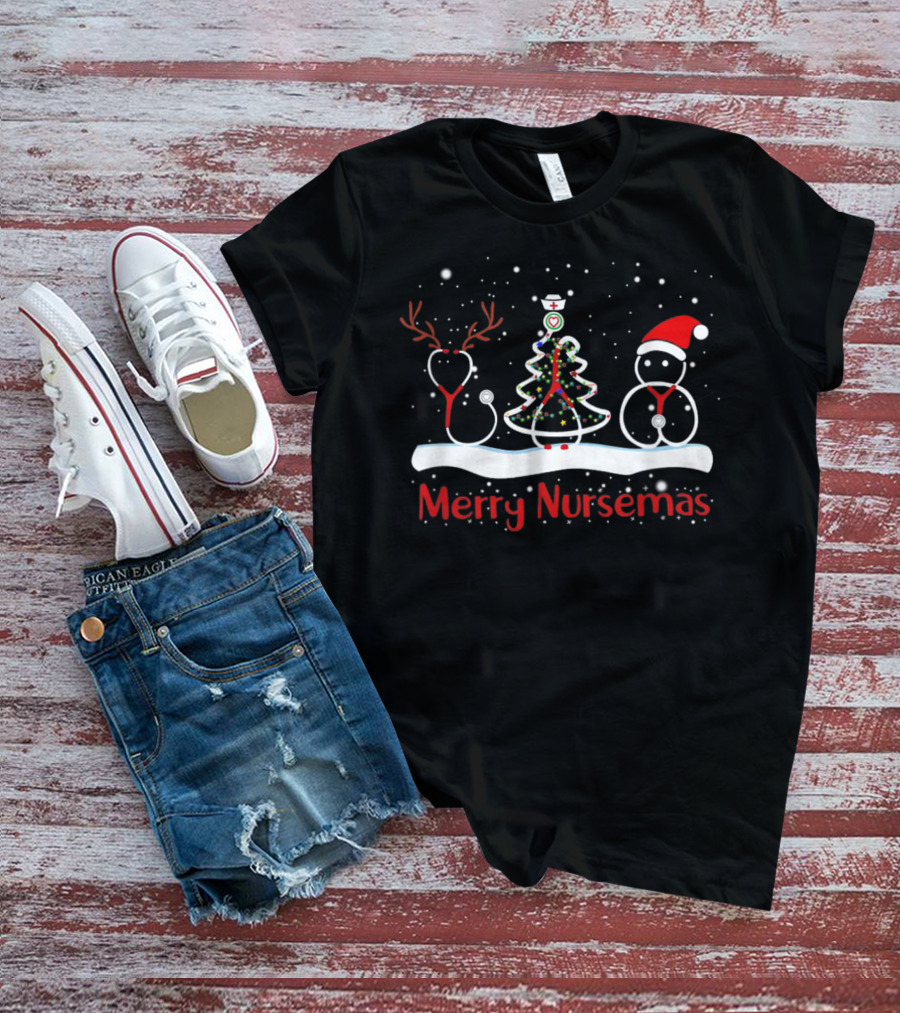 Merry Nursemas Christmas Santa Claus Nurse Tree Stethoscope Light T-Shirt
