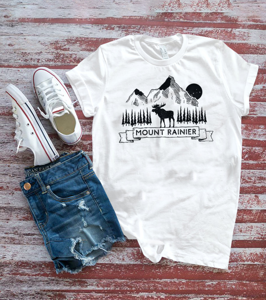 Mount Rainier Moose Mountain Scene Washington T-Shirt