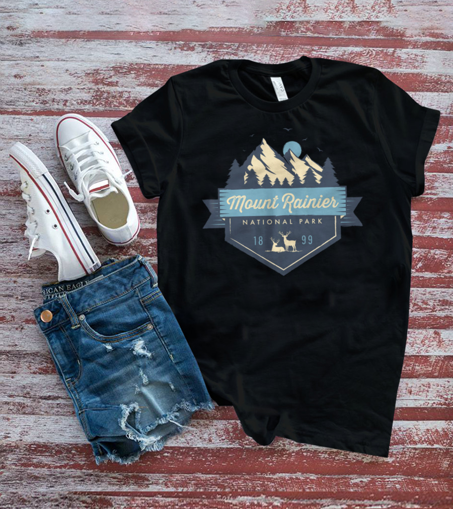 Mount Rainier National Park 1899 Scenic Wilderness Emblem T-Shirt