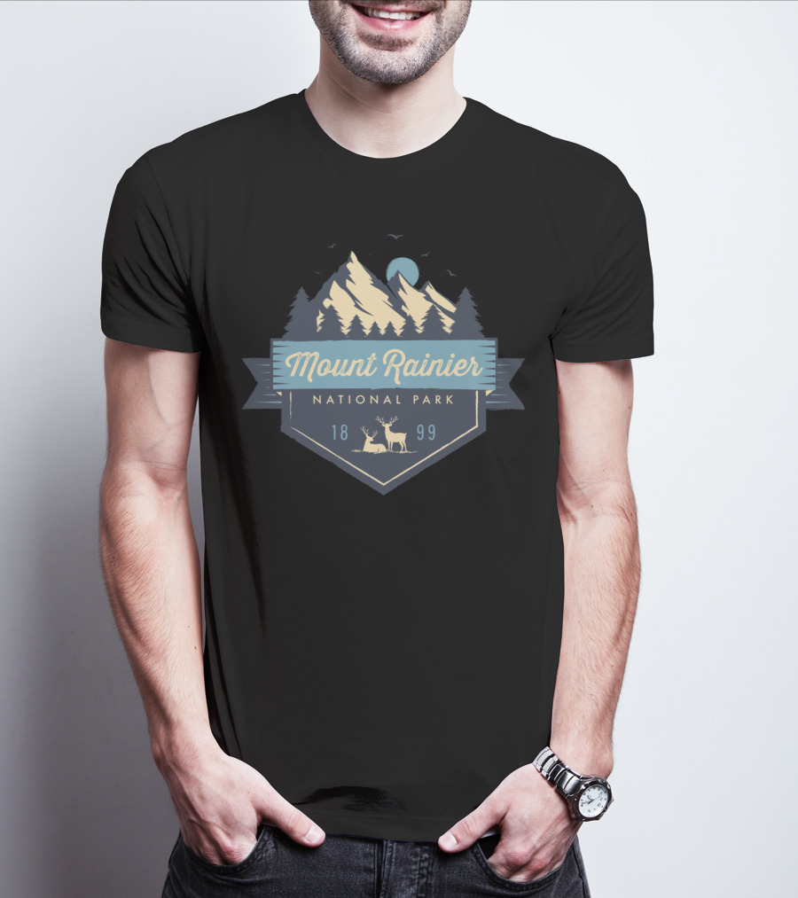 Mount Rainier National Park 1899 Scenic Wilderness Emblem T-Shirt