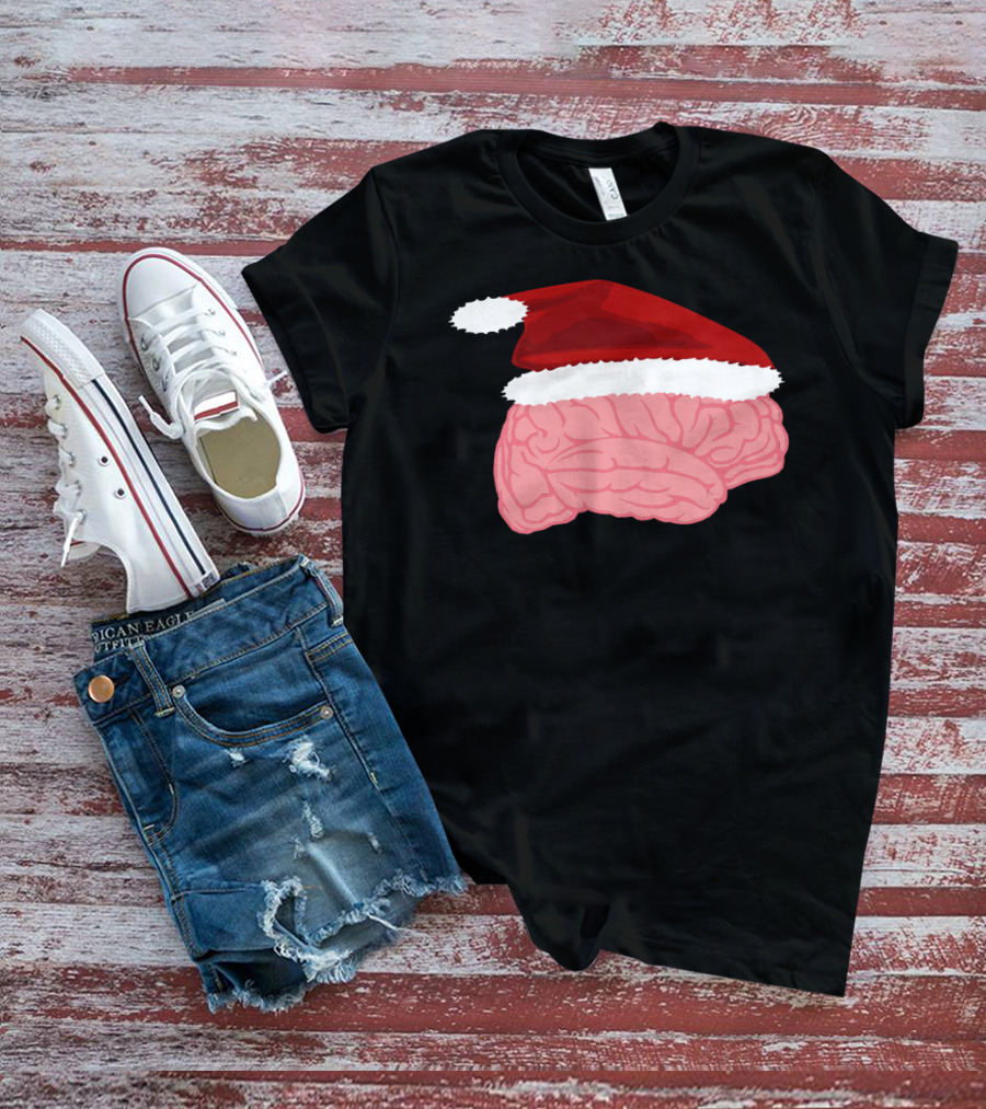 Neurologist Christmas Brain Surgeon Holiday Santa Hat Brain T-Shirt