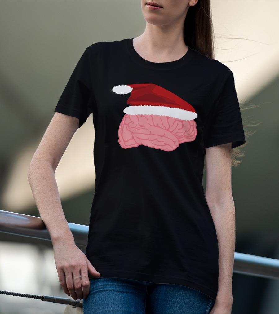 Neurologist Christmas Brain Surgeon Holiday Santa Hat Brain T-Shirt
