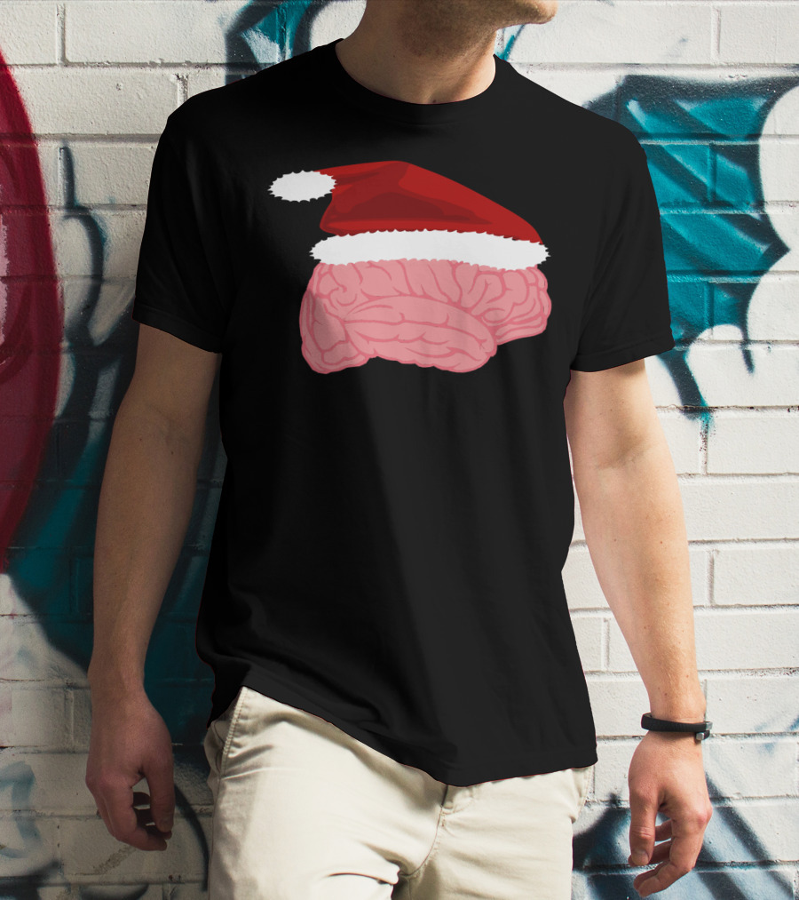 Neurologist Christmas Brain Surgeon Holiday Santa Hat Brain T-Shirt
