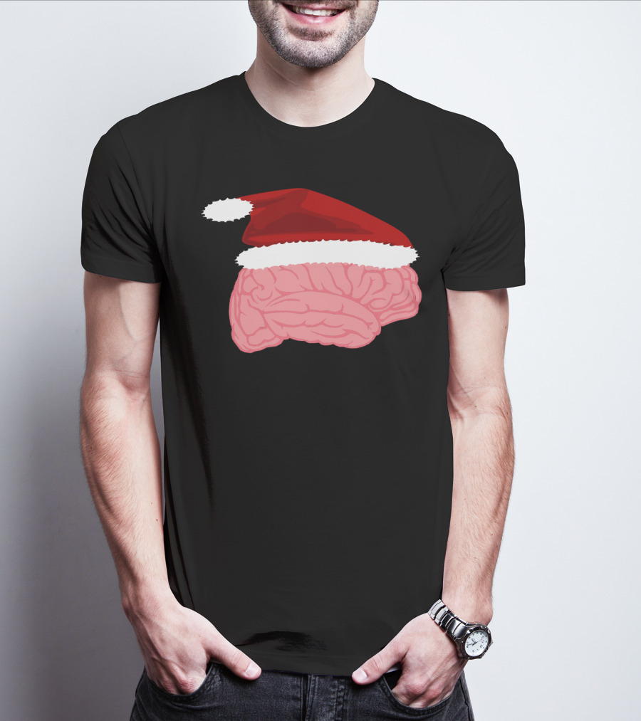 Neurologist Christmas Brain Surgeon Holiday Santa Hat Brain T-Shirt