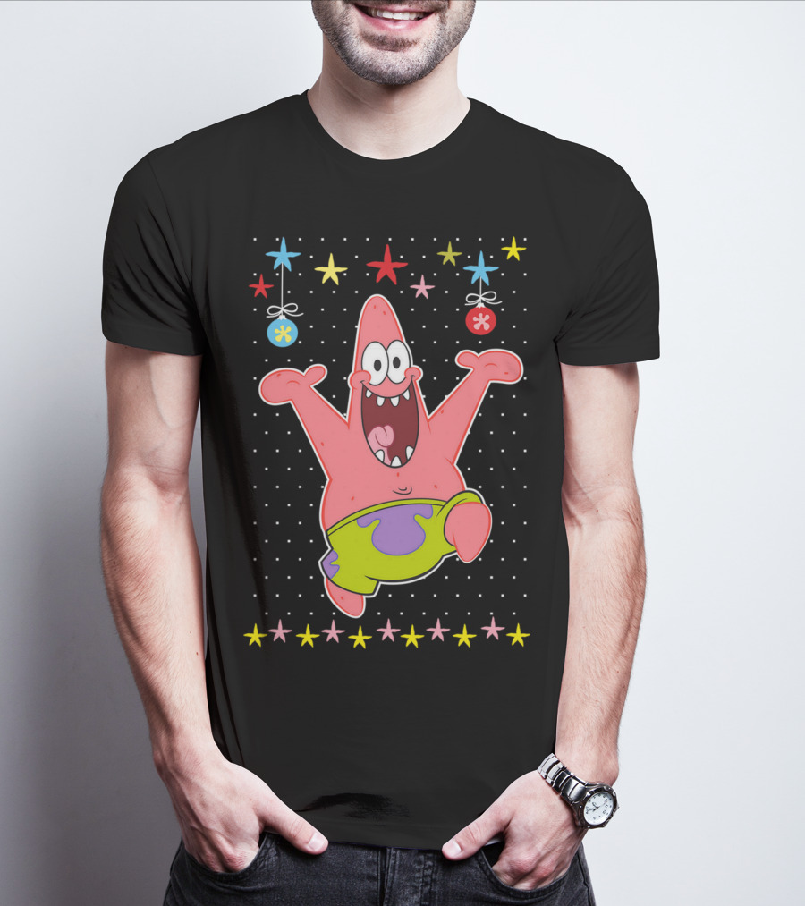 Patrick Star Festive Jumping Celebration Stars Nickelodeon Spongebob Squarepants T-Shirt