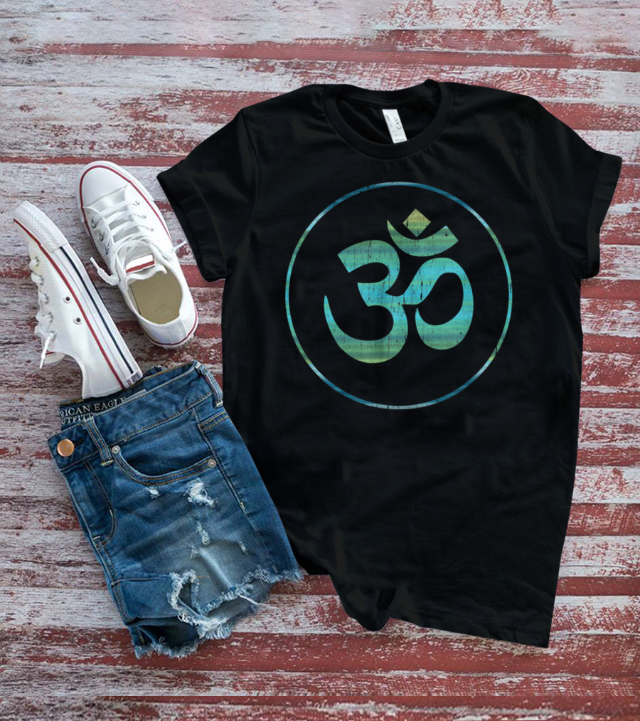 Om Symbol In Circular Blue Gradient For Yoga Meditation T-Shirt