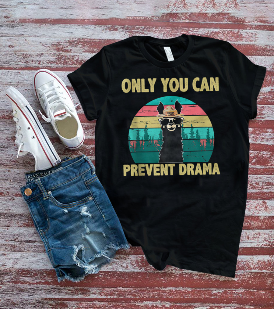 Only You Can Prevent Drama Llama Vintage Camping Vibes T-Shirt