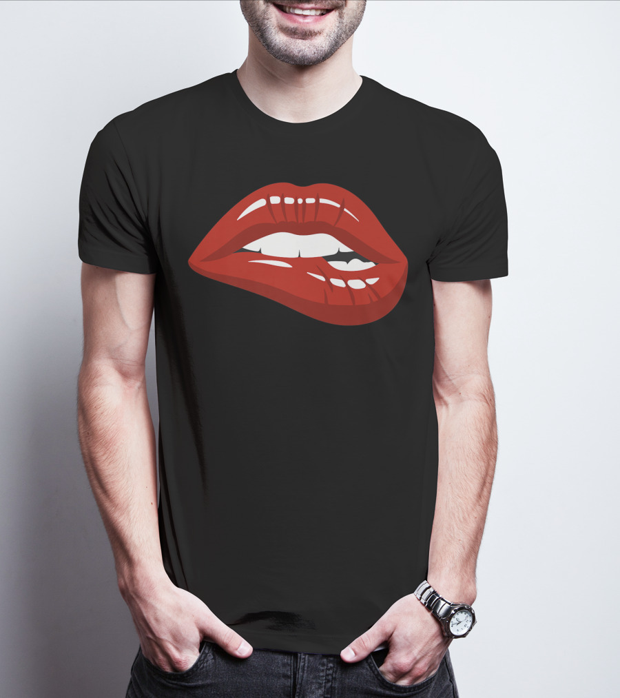 Red Lips Biting Lipstick Makeup Iconic Red Pout T-Shirt