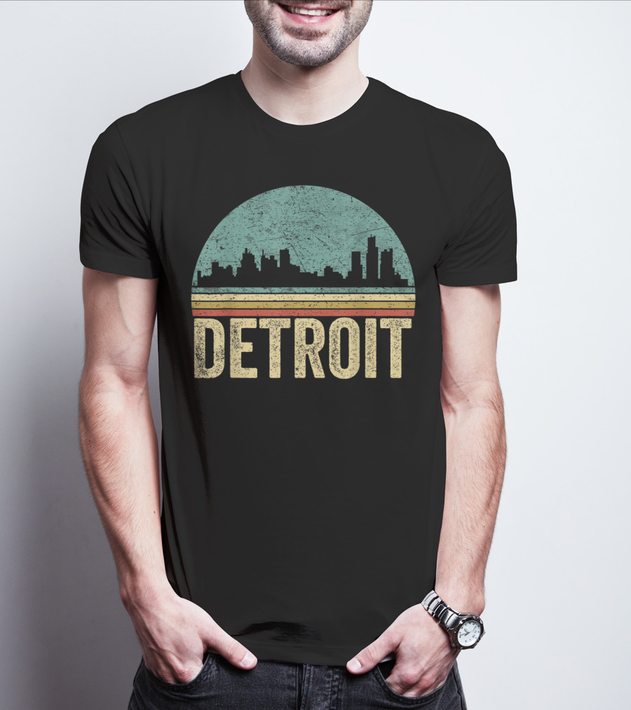 Retro 70s 80s Detroit Skyline Vintage T-Shirt