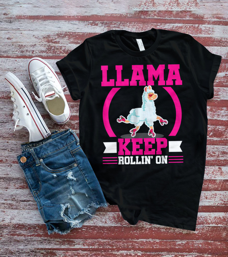 Llama Keep Rollin' On Funny Skater Derby Skating T-Shirt