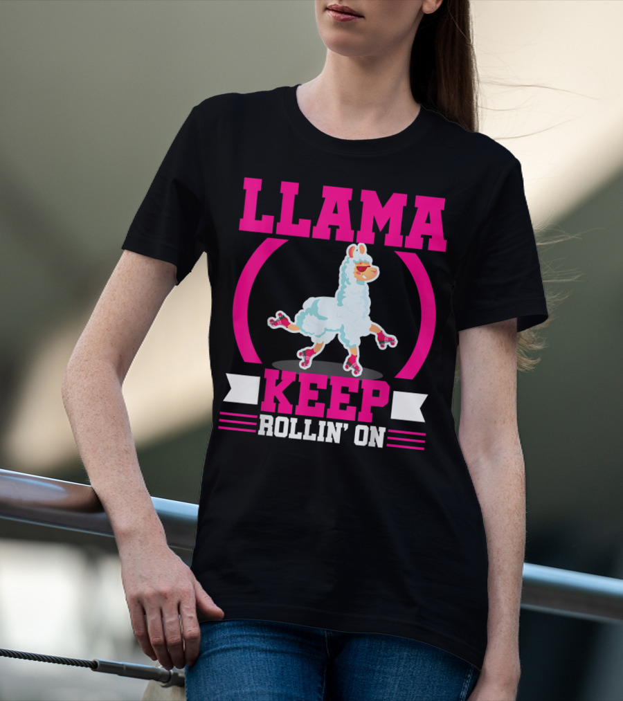 Llama Keep Rollin' On Funny Skater Derby Skating T-Shirt
