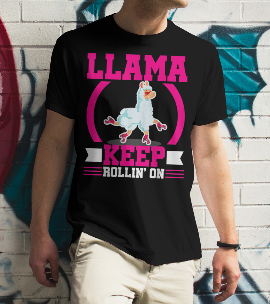 Llama Keep Rollin' On Funny Skater Derby Skating T-Shirt
